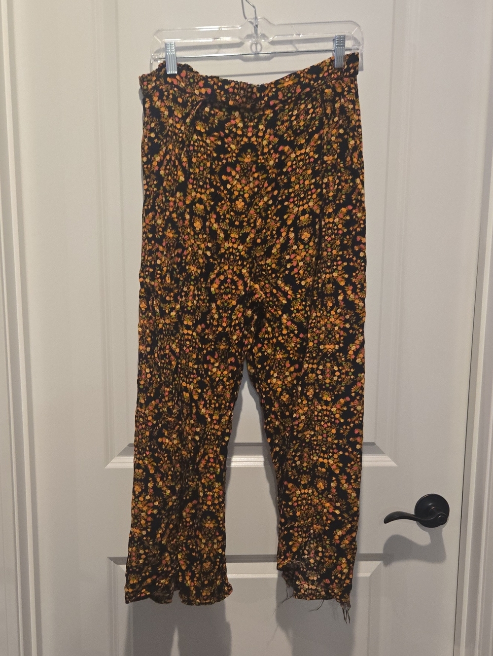 Eyeshadow Black Floral Wide Leg Pants with Yellow & Pink Accents